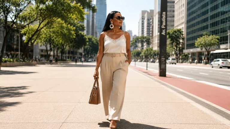 Elegante Frau mit markanten Statement-Ohrringen als Beispiel für eine Stil-Signatur und ein Signature Outfit