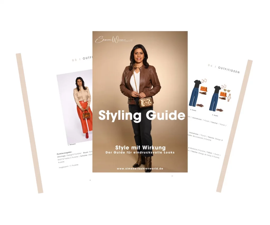 Styling Guide "Style mit Wirkung Frau in brauner Lederjacke und schwarze Hose